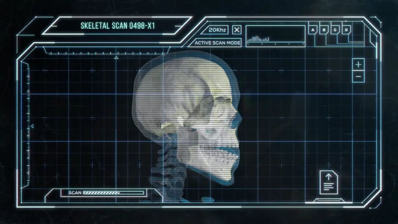 Sci-Fi Display Screen Showing a Scan of a Human Skull