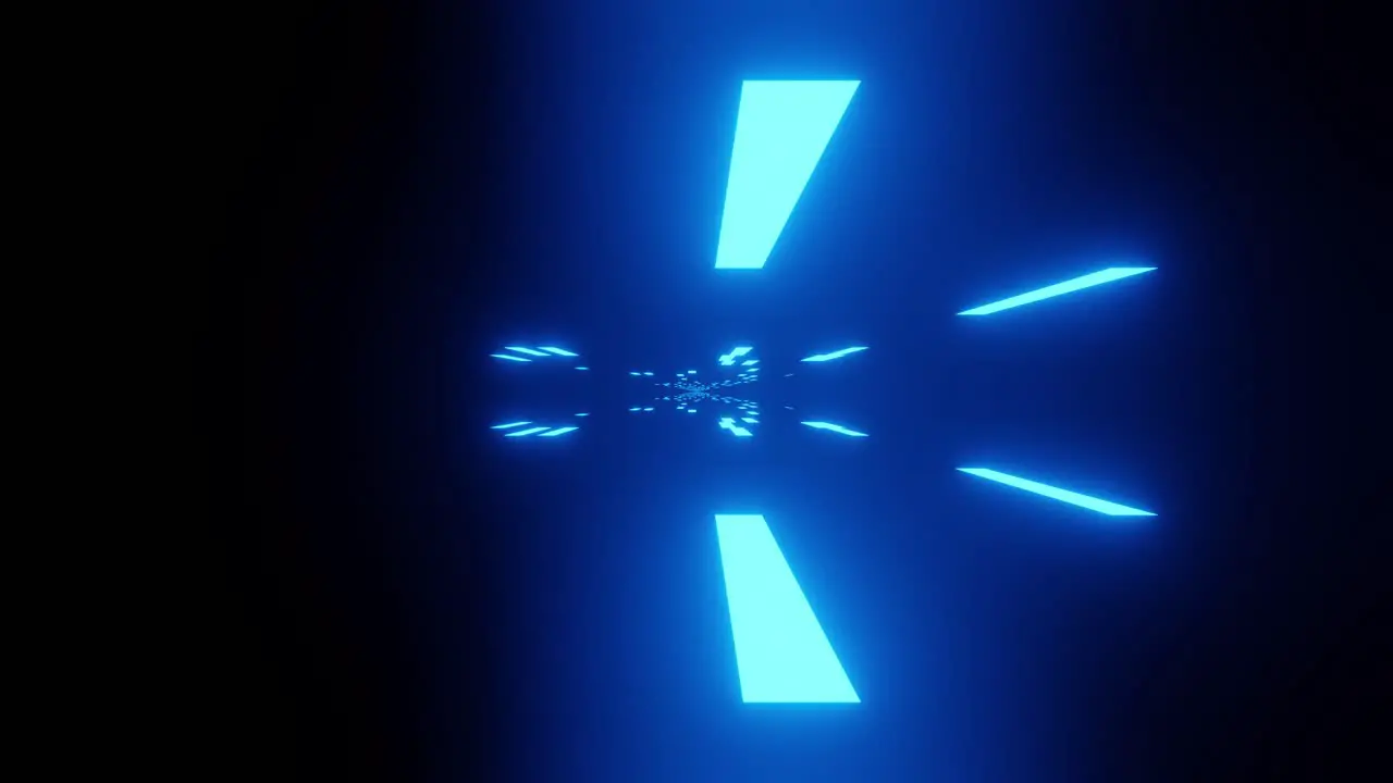 Computerized animation of dark black space with blue laser lights emitting from a central source