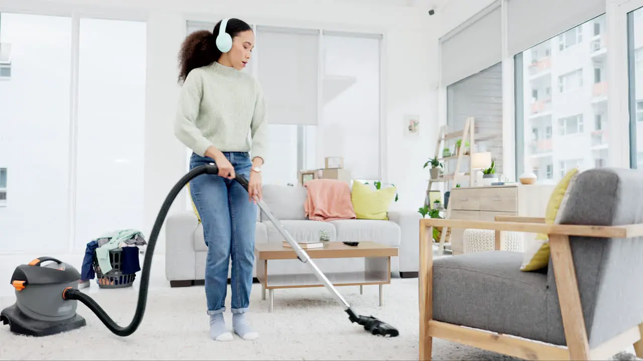 Cleaning dance and woman with vacuum