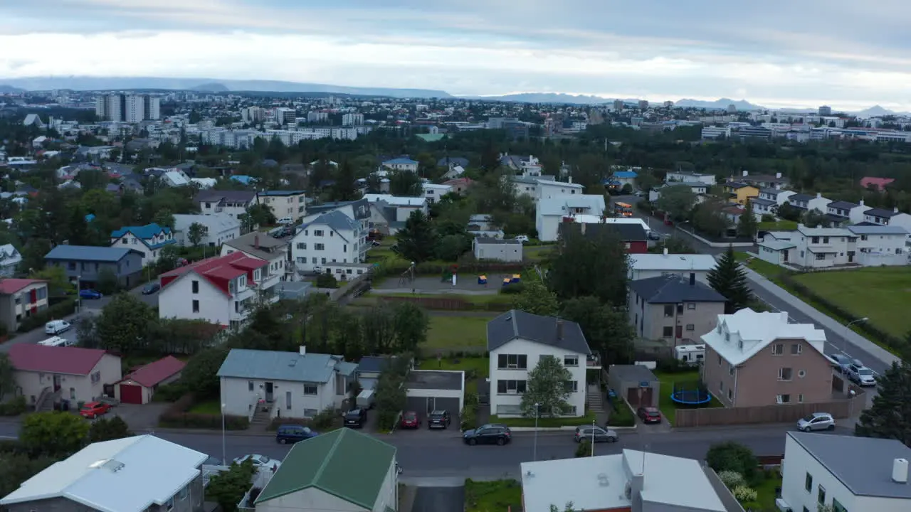 Aerial view of Reykjavik city centre and downtown neighborhood Drone view of panorama of Reykjavik Iceland capital city and northernmost city in the world