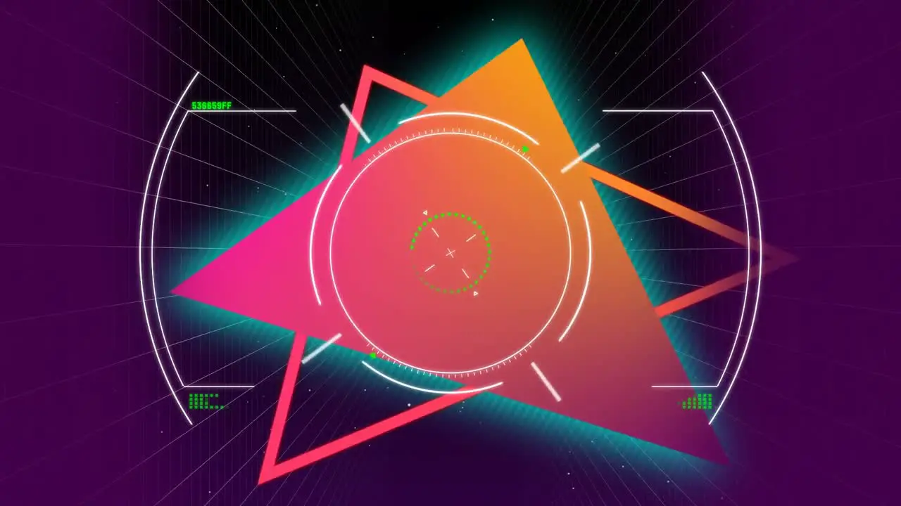 Colorful triangles and searching target on purple background