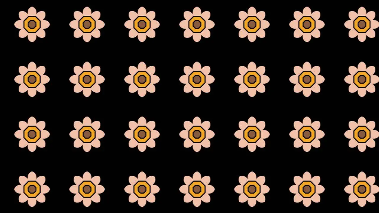 Abstract background animation scrolling right orange flowers on black background