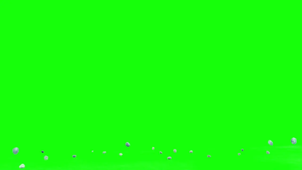 Falling rocks debris tiny pieces of rocks falling from top of the screen and scattering on imaginary flat surface green screen background animation overlay for chroma key blending