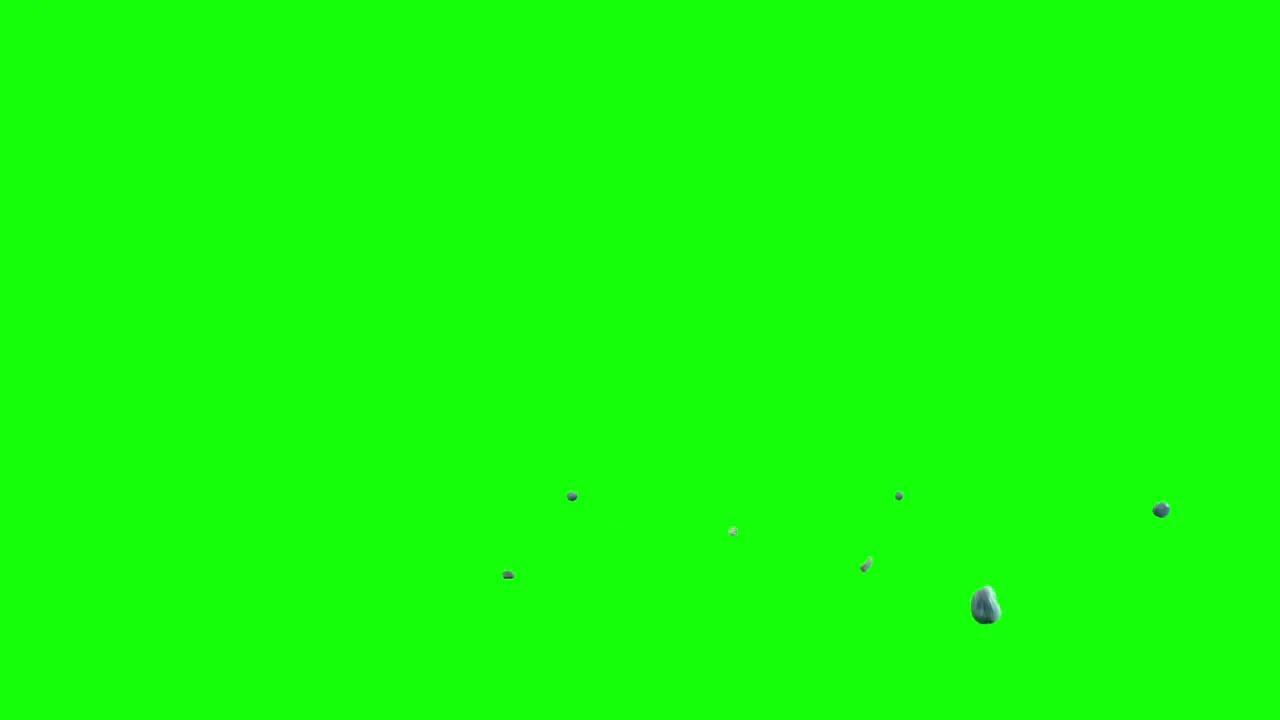 Falling rocks debris tiny pieces of rocks falling from top of the screen scattering on imaginary flat surface green screen background animation overlay for chroma key blending