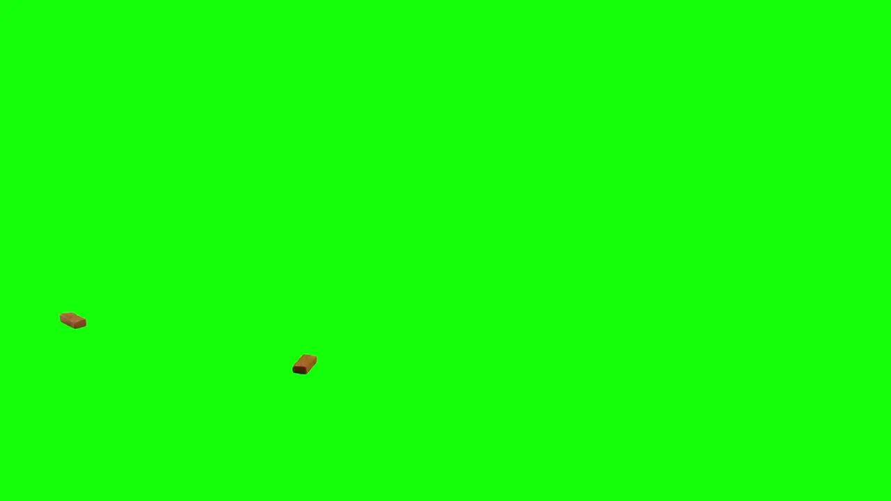 Couple of bricks sliding in from left side of the screen and scattering on imaginary flat surface green screen background animation overlay video for chroma key blending option