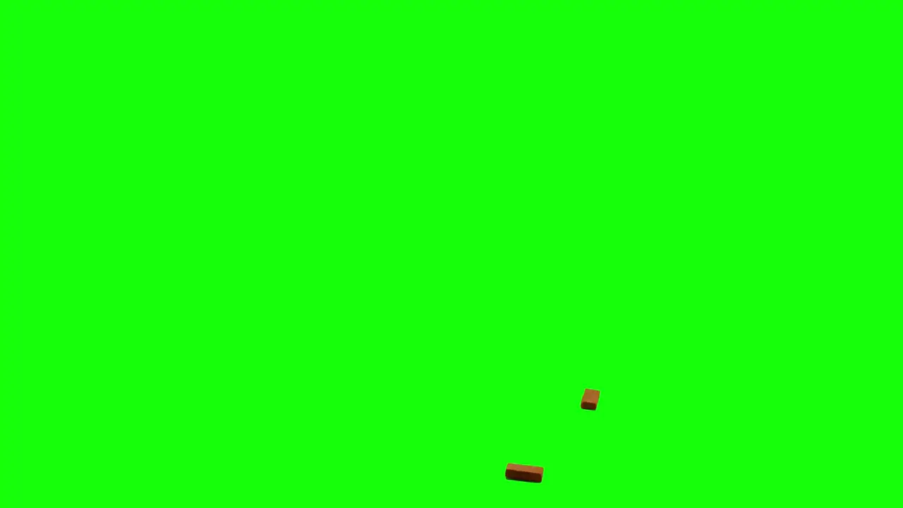 Bricks sliding in from left side of the screen and scattering on imaginary flat surface green screen background animation overlay video for chroma key blending option