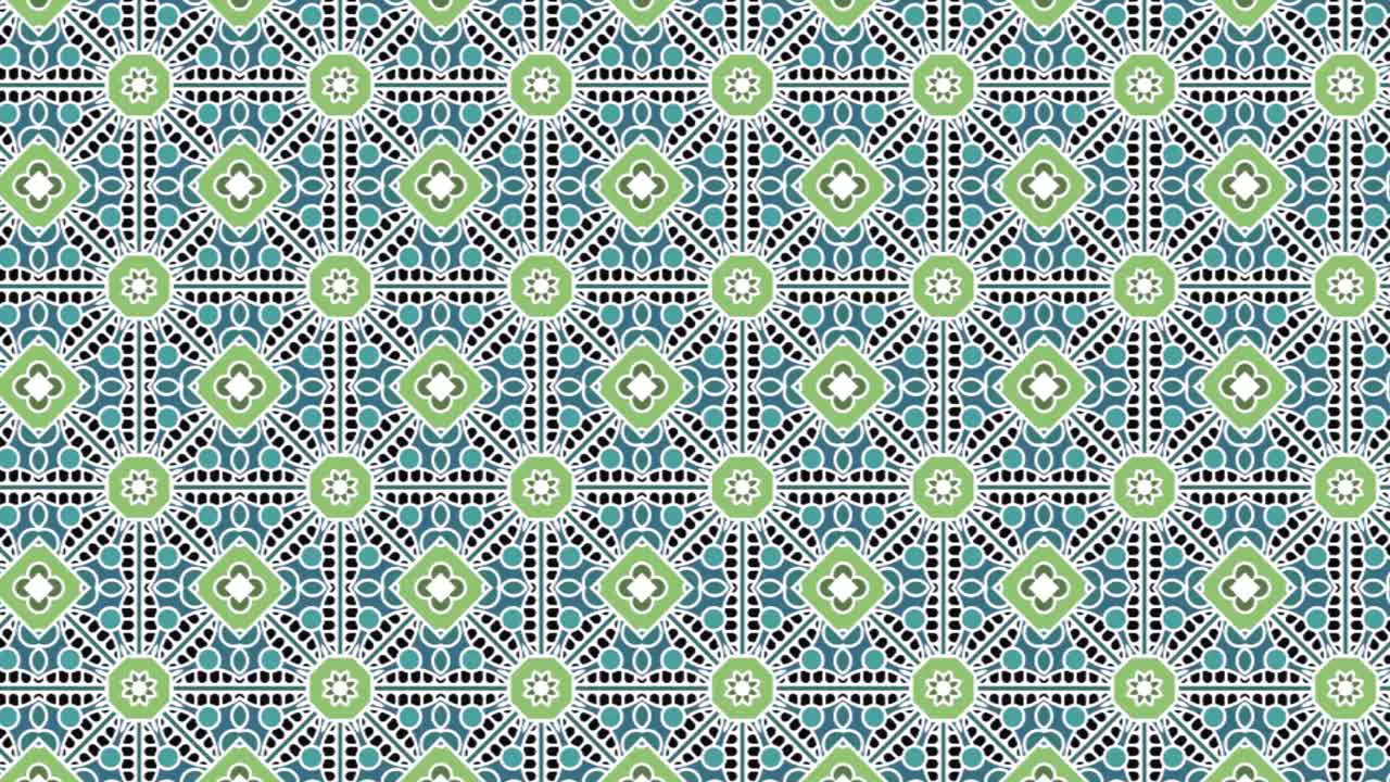 The green-blue geometric pattern on a black background slide animation scrolling right