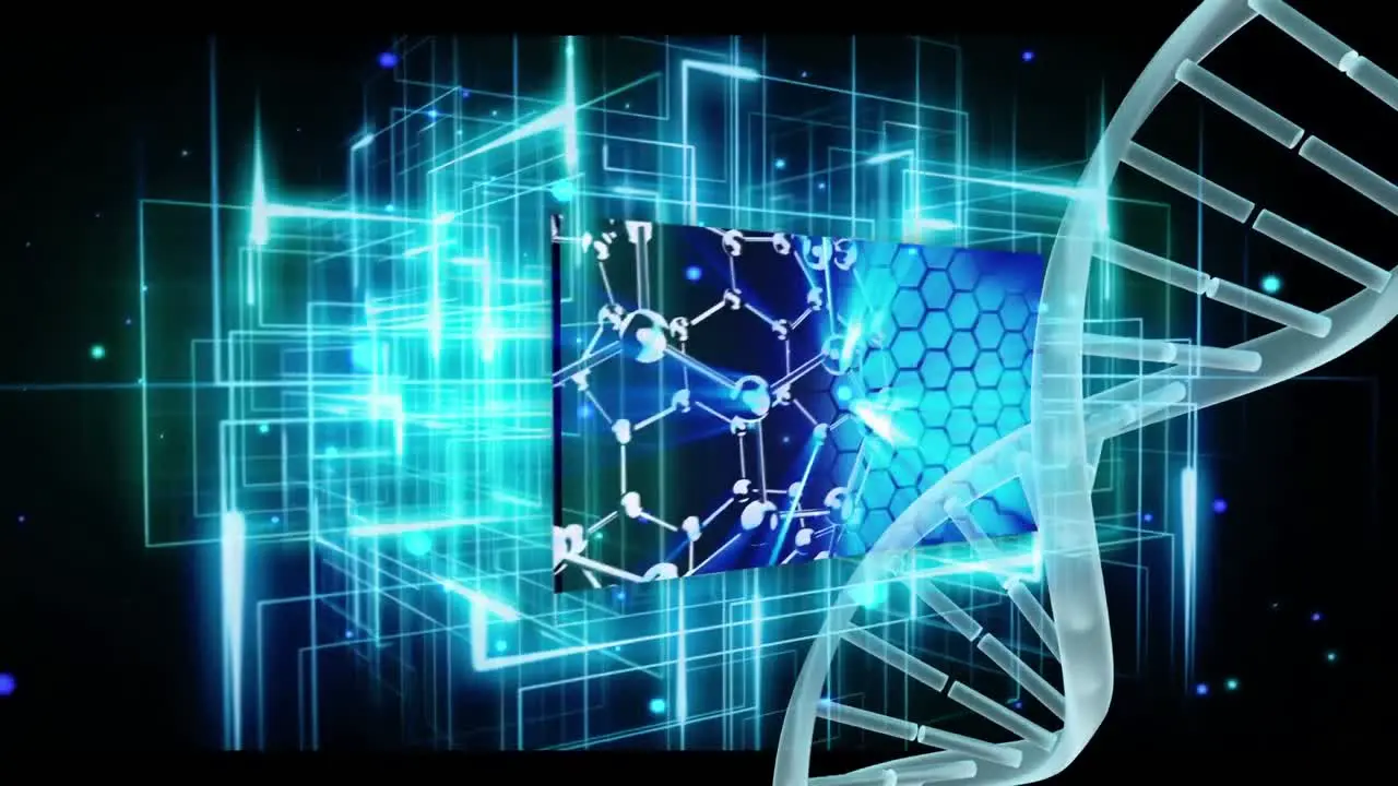 DNA helix with numeric screen against light effects