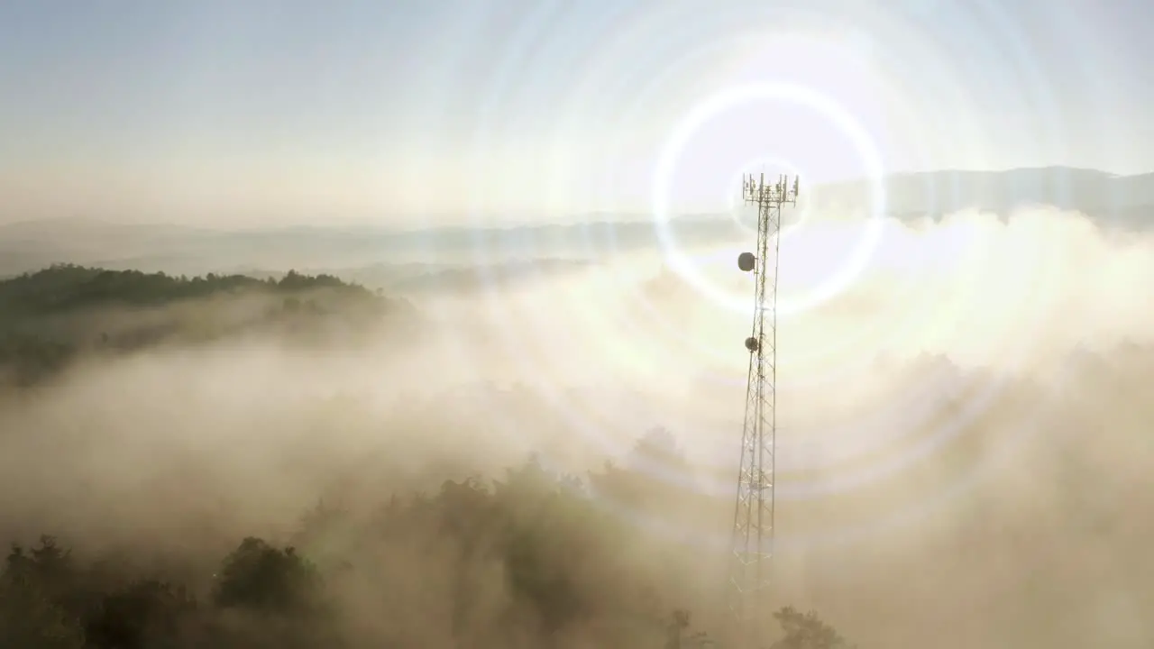 Radio Tower Waves Emitter Cell Phone Tower animated Cloud Fog Sunrise Cinematic