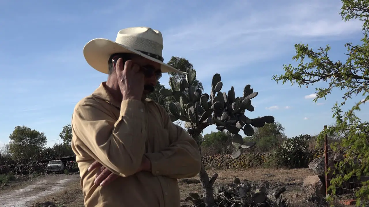 Mexico Jalisco Man At Rancho With Cell Phone