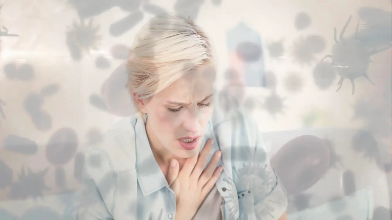 Woman with chest pain and bacterial cell 4k