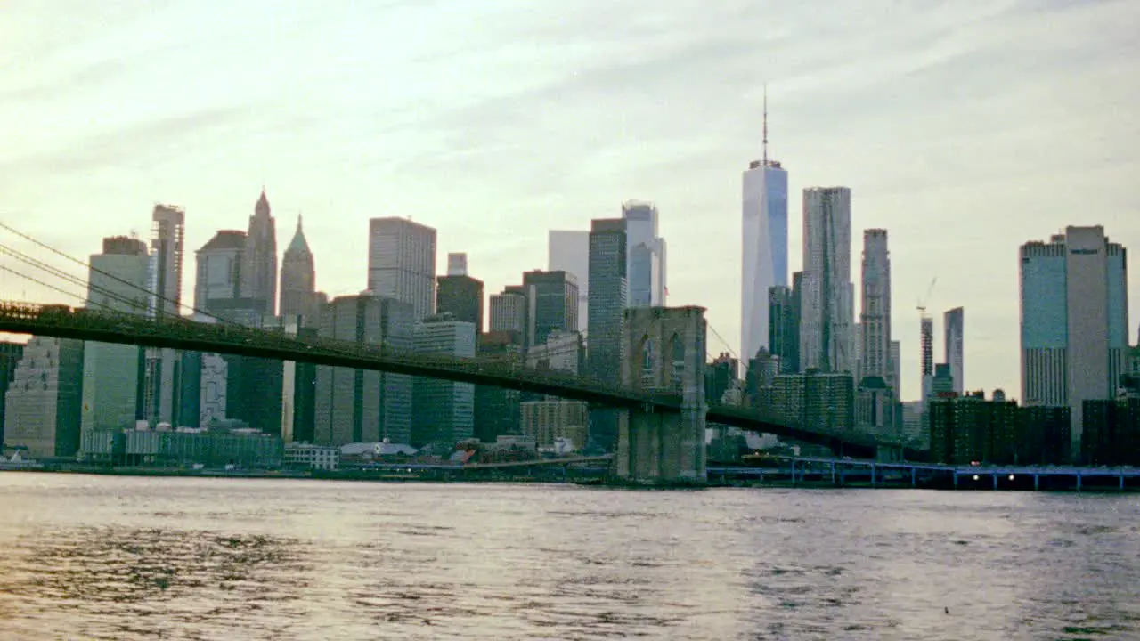 16mm film of Manhattan bridge and Downtown New York city