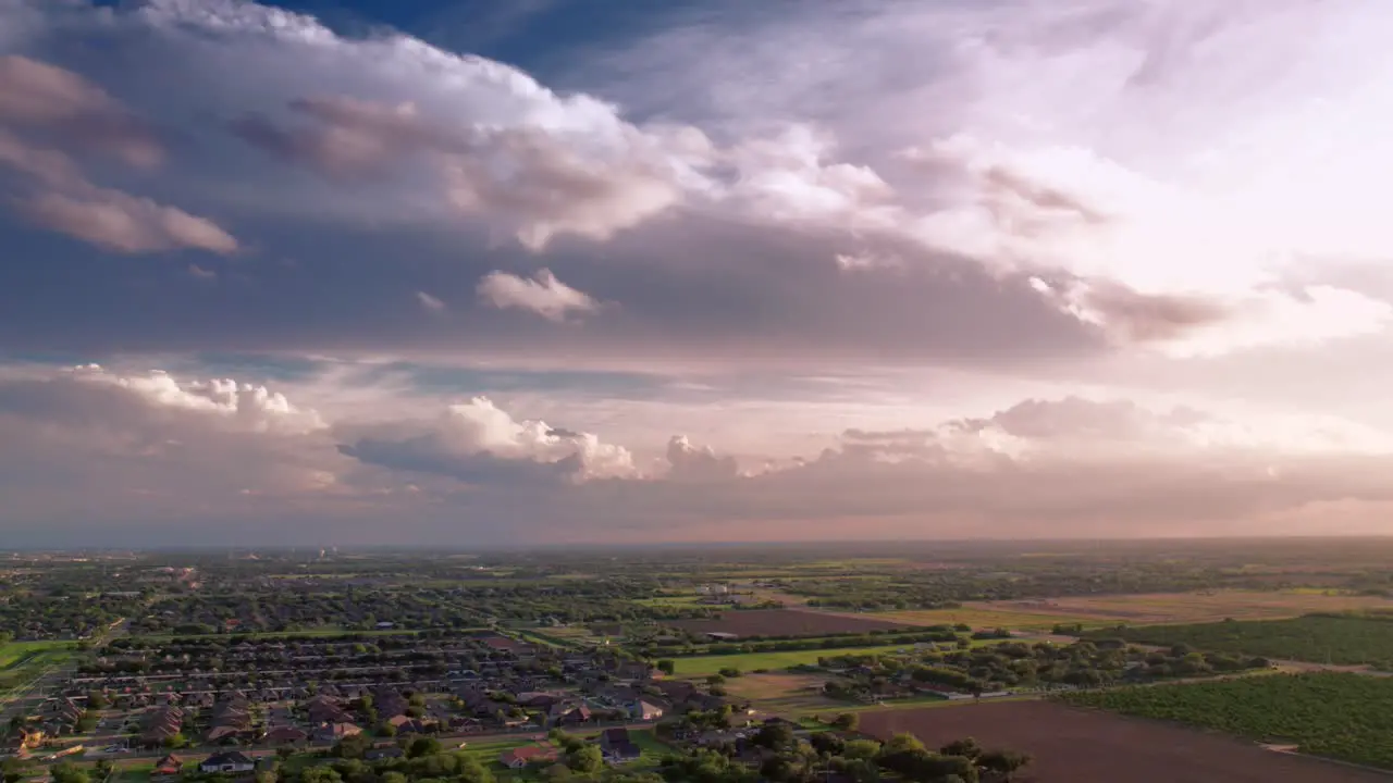 drone hyperlapase timelapse sunset footage at cloudy day countryside edinburg texas