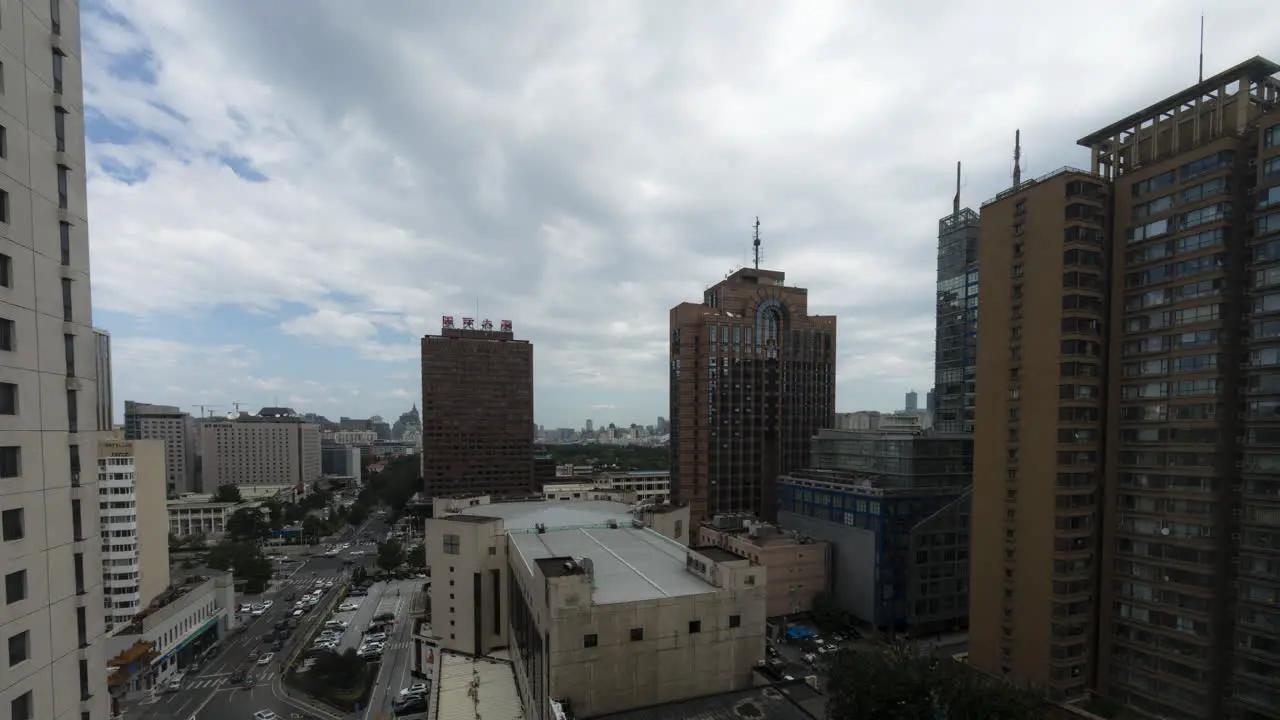 Timelapse of the Financial District of Beijing China on a cloudy day during the summer