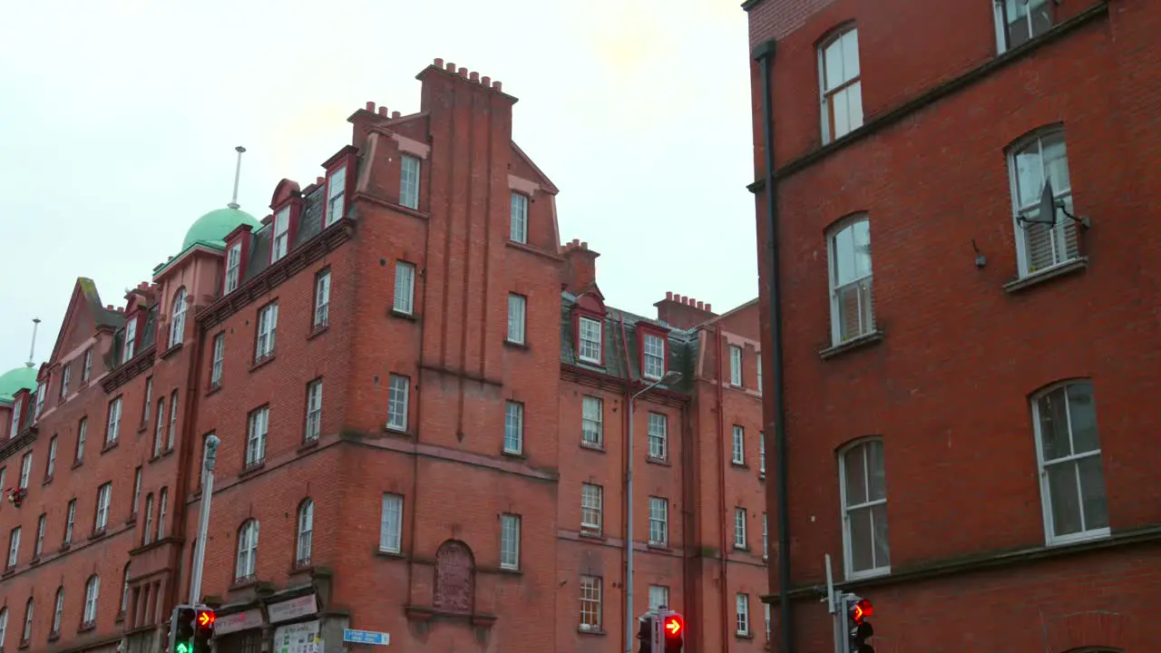 Detail of traditional architecture in the city of Dublin on a cloudy day