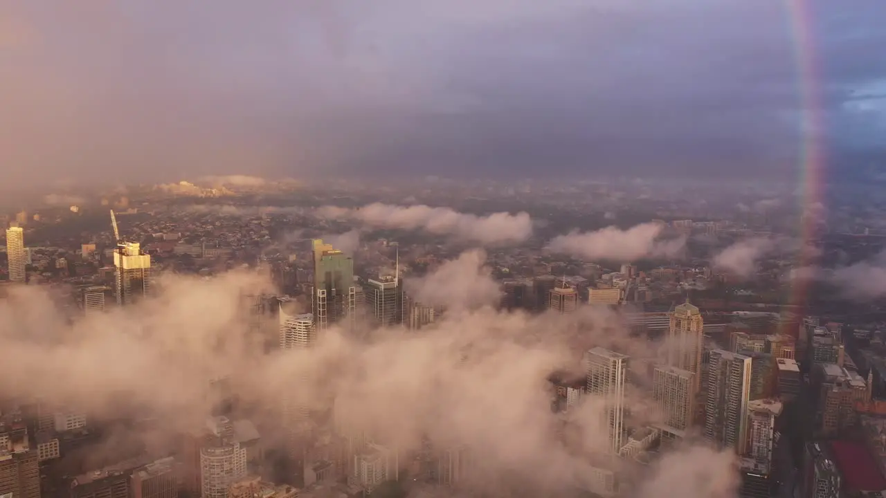 Sydney Sunset Flight through the Clouds and Rainbow