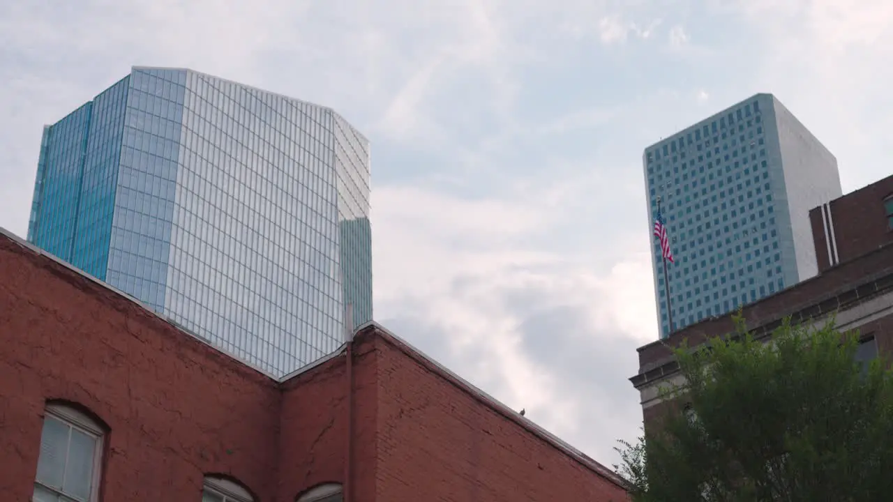 Low angle view of buildings in downtown Houston Texas