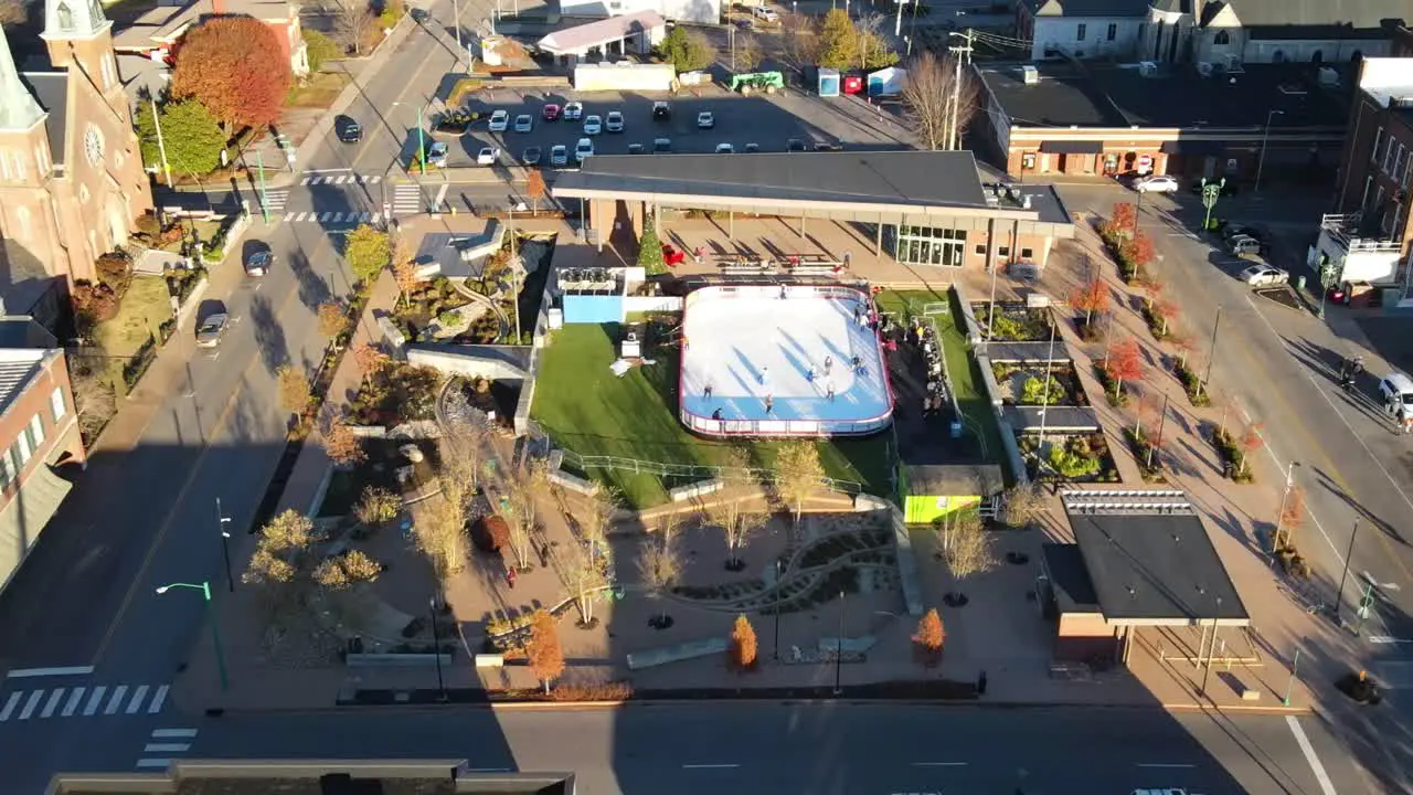 Downtown Commons Winter Ice Rink On A Sunny Day In ClarksvilleCity in Tennessee USA