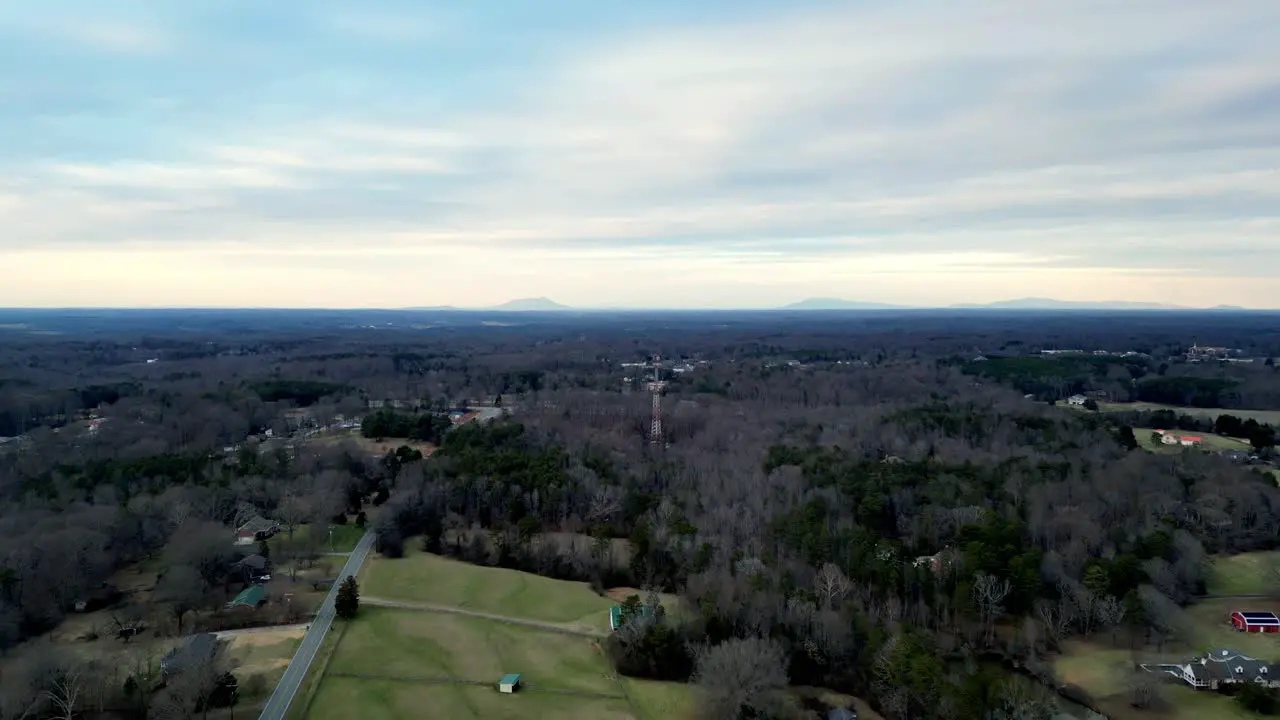 High Aerial of peidmont looking at mountains of north carolina winston salem nc