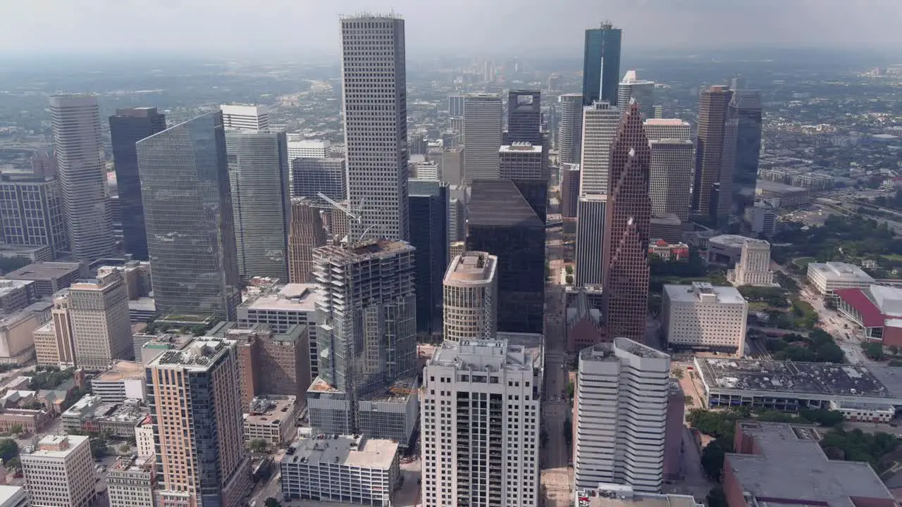 Drone view of downtown Houston skyline and surrounding area