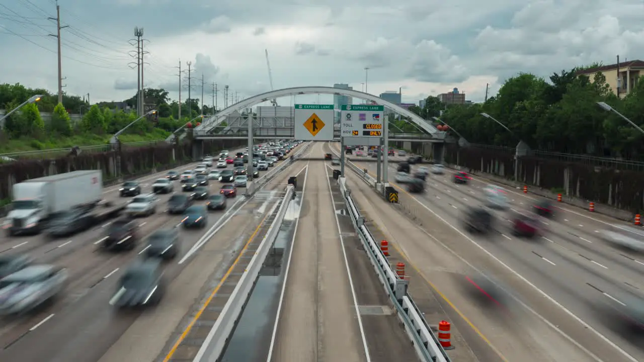 Time lapse shot of rush hour traffic on 59 South freeway in Houston