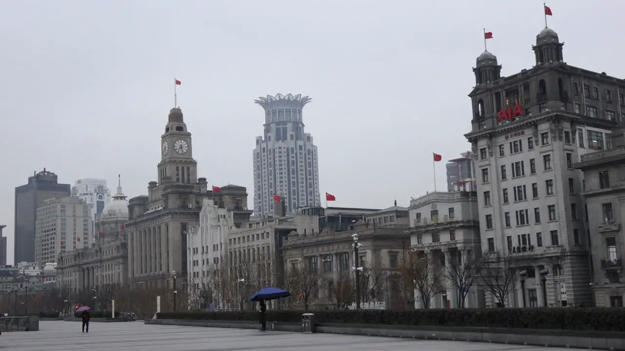 The Bund in Shanghai China on cloudy day