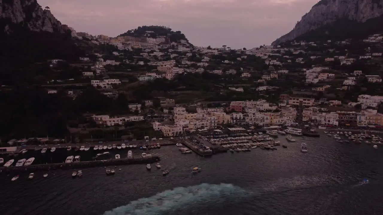 Drone shot over Capri in Italy on a cloudy day