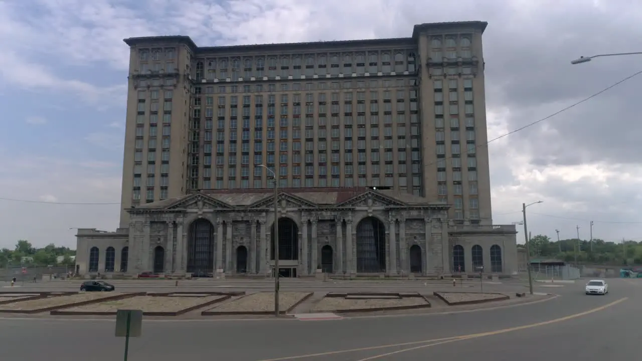 This video is an aerial view of the Old Train Station in Detroit Michigan