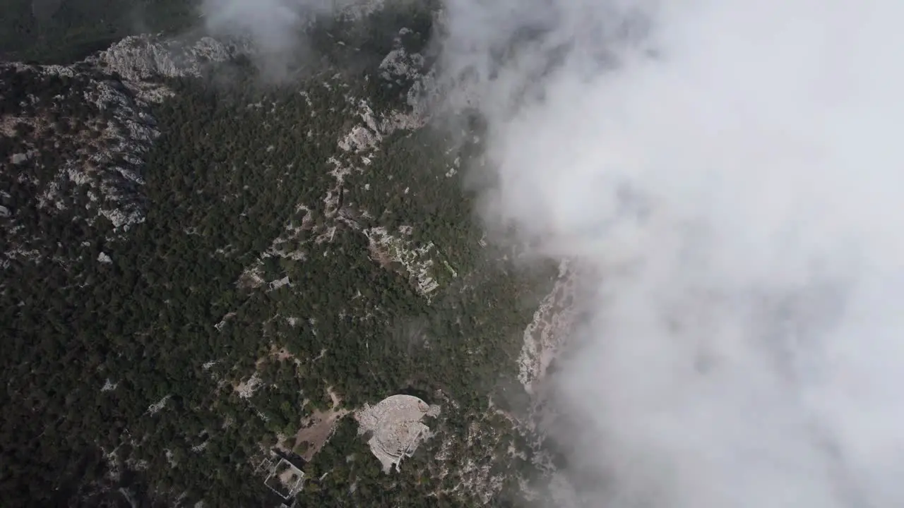 Stunning aerial shot in the cloudy and green mountains of Thermessos Antalya Turkiye