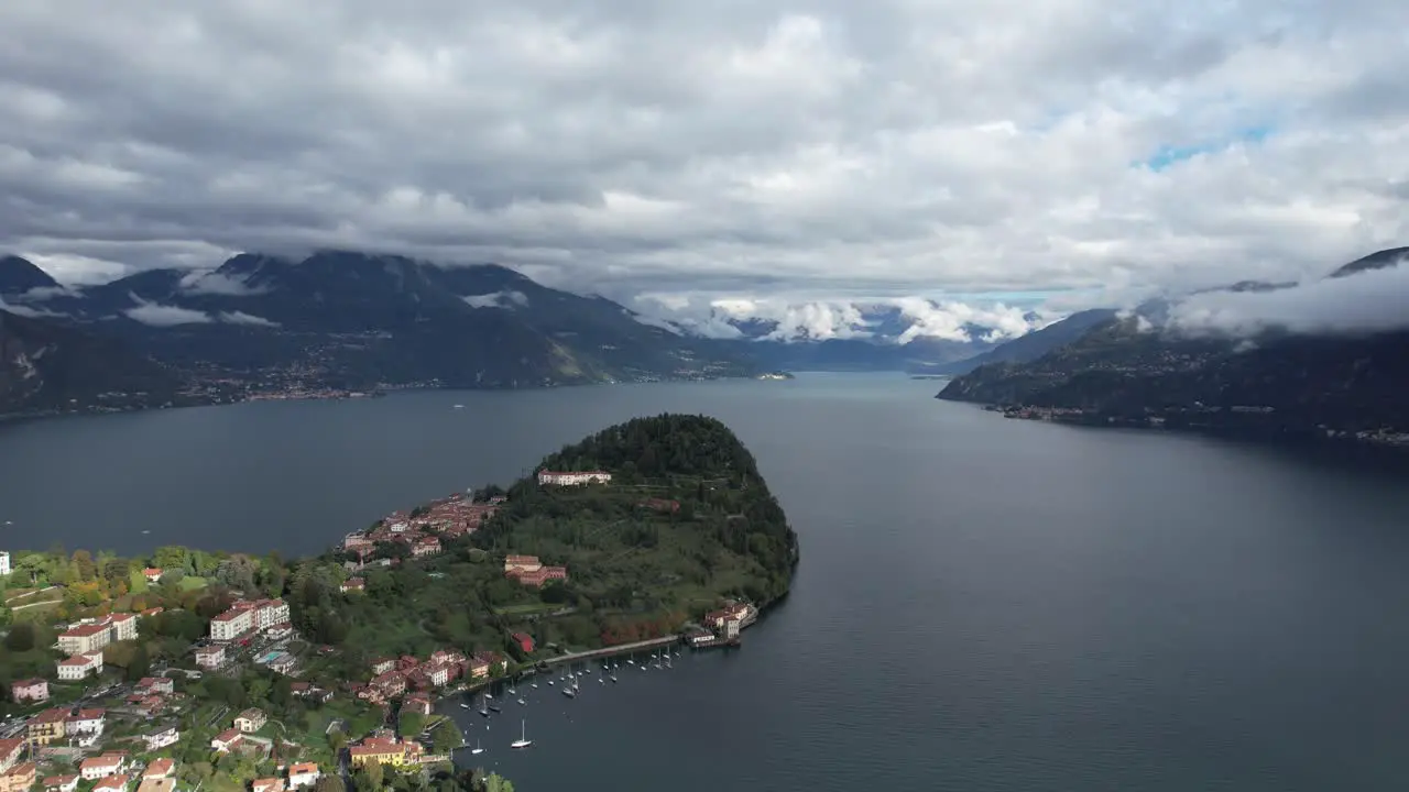 Flying above the town of Bellagio Lake Como Italy