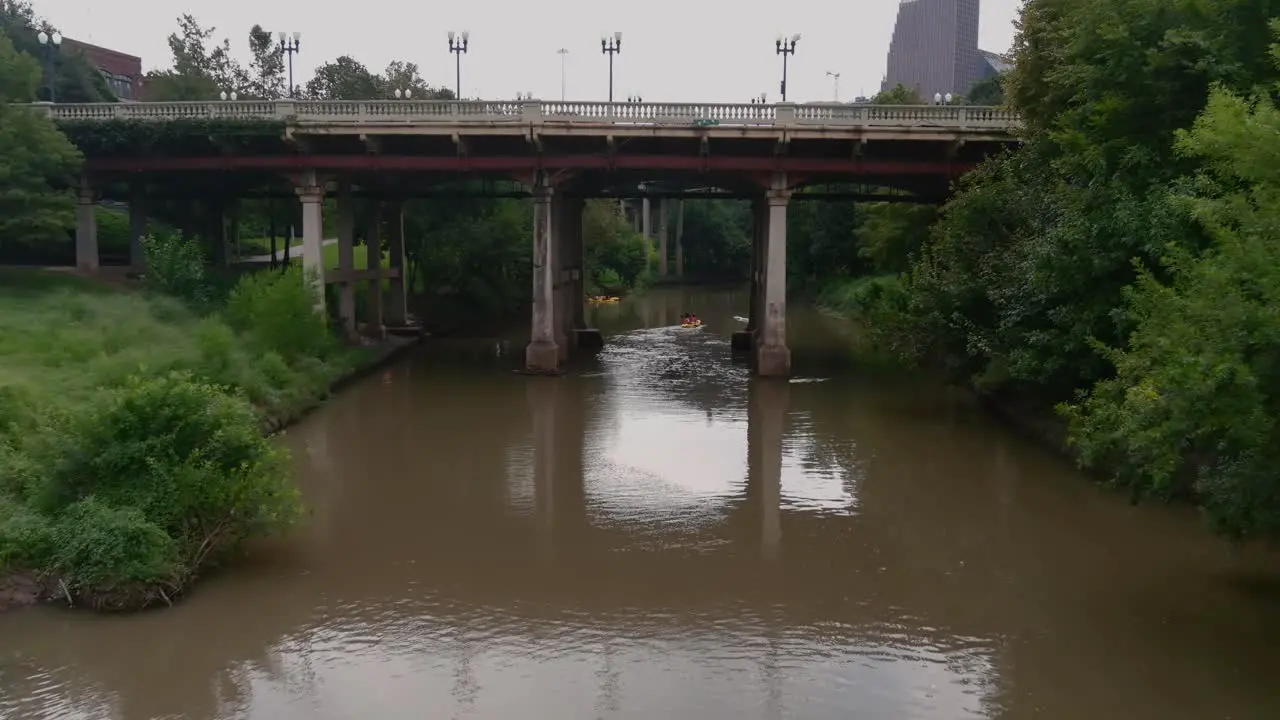 Aerial view of the Buffalo Bayou that runs throughout all of Houston