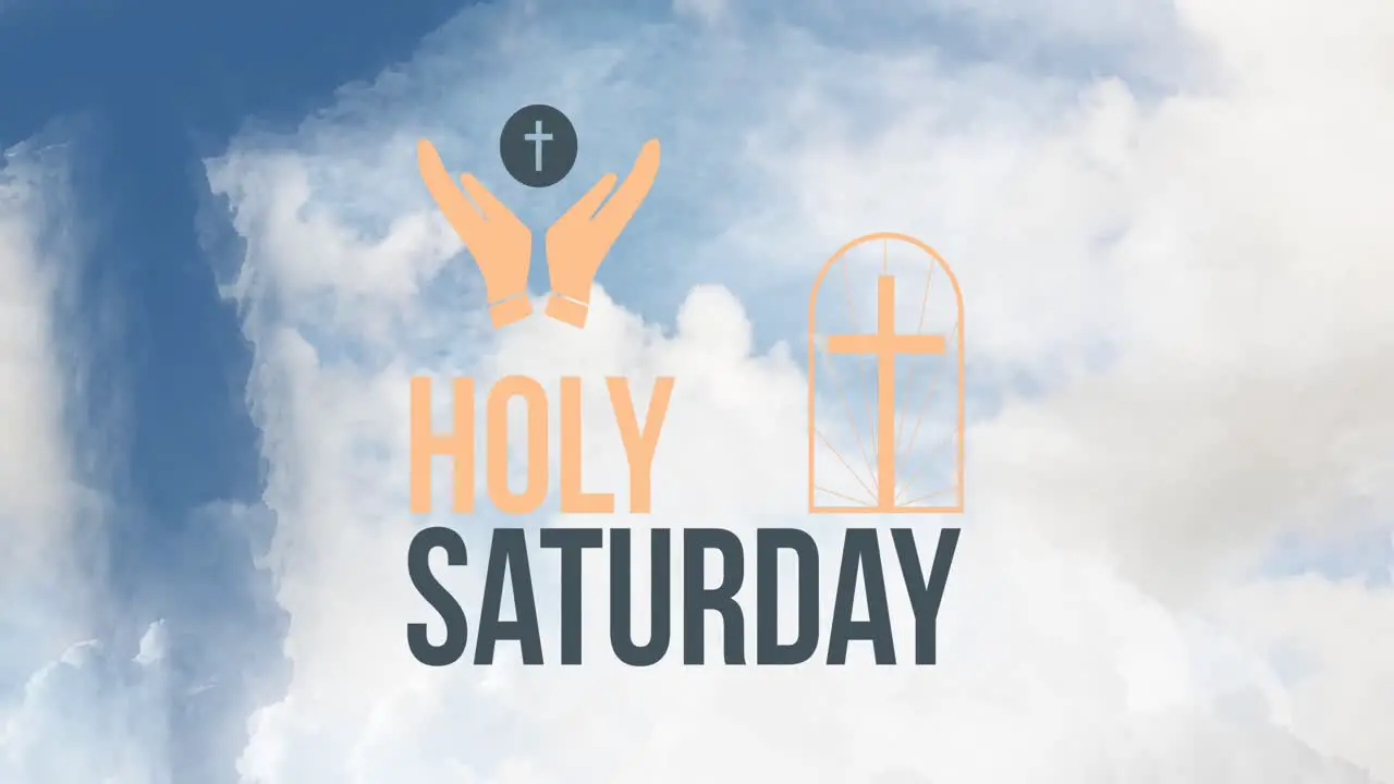 Animation of holy saturday over cross on cloudy sky