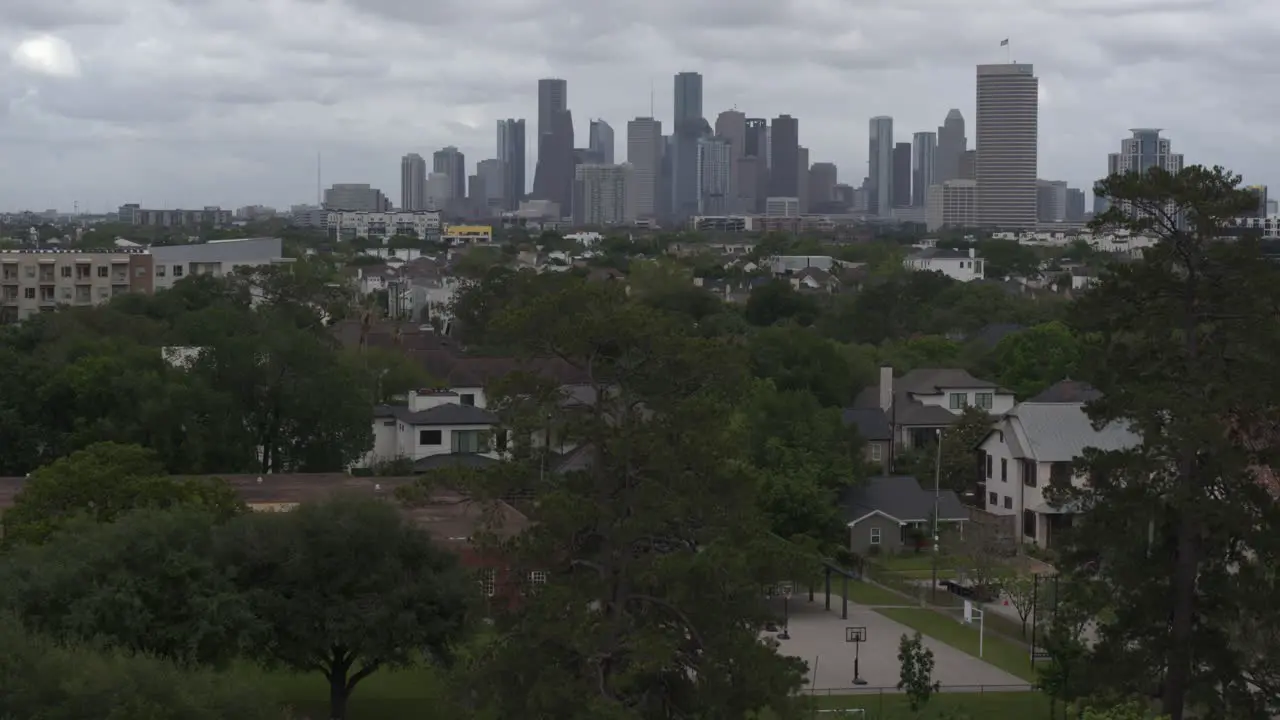 Drone view of downtown Houston from Memorial Park