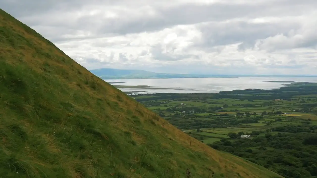 Diverse and vast Irish landscape with a lake forests agriculture fields and mountains