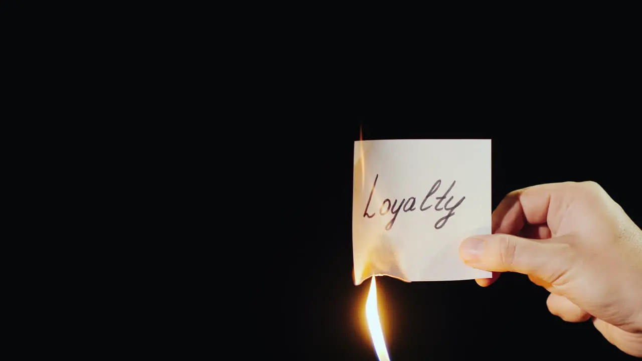 Hand Holds Burning Paper With Inscription Loyalty