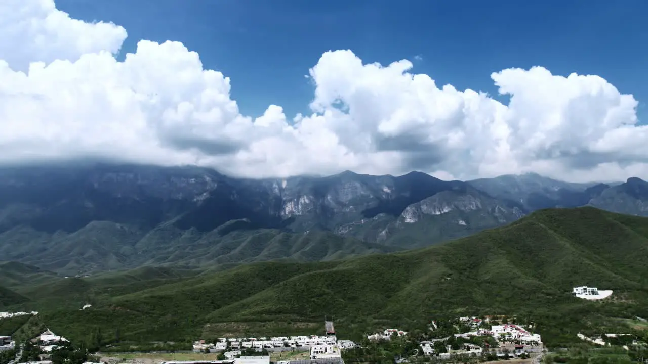 drone hyperlapse timelapse cloudy day over sierra madre oriental at monterrey city mexico