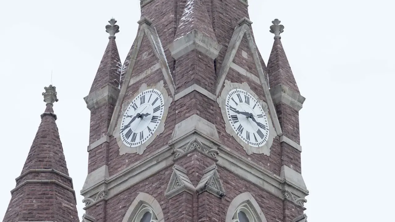 Medium shot of a cathedral clock tower