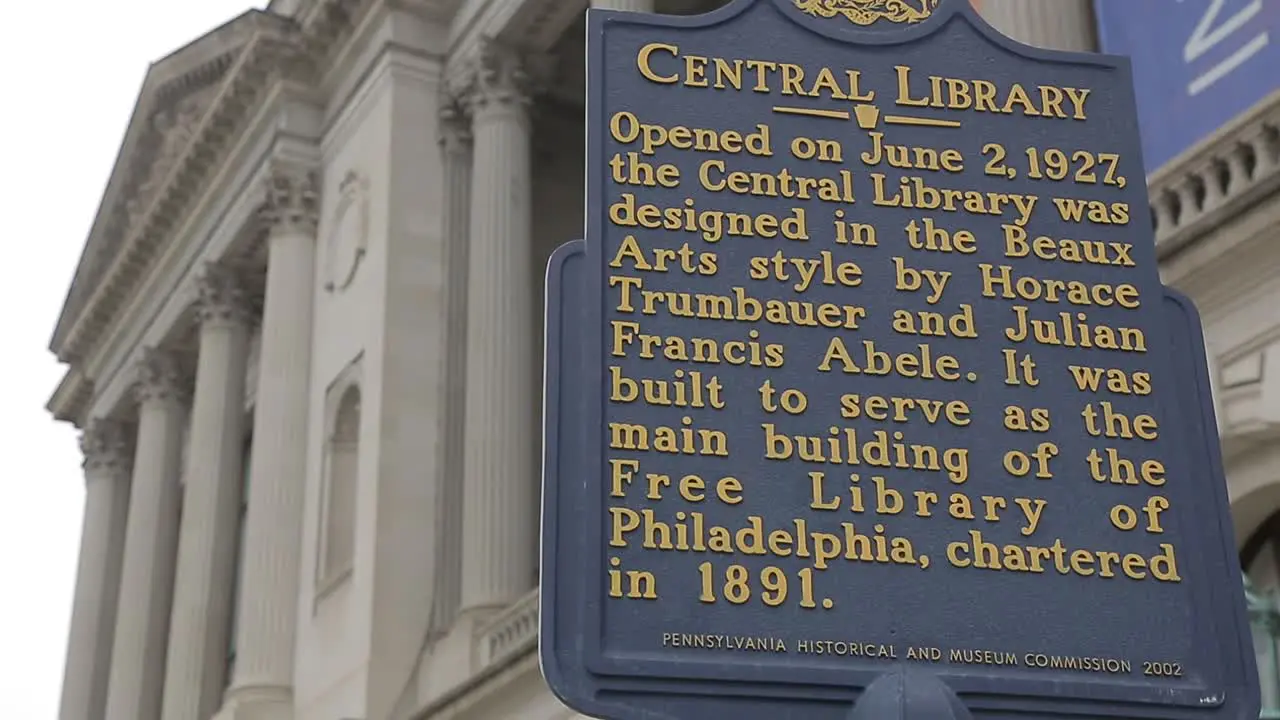 Close Up of Sign for Free Library of Philadelphia Central Library