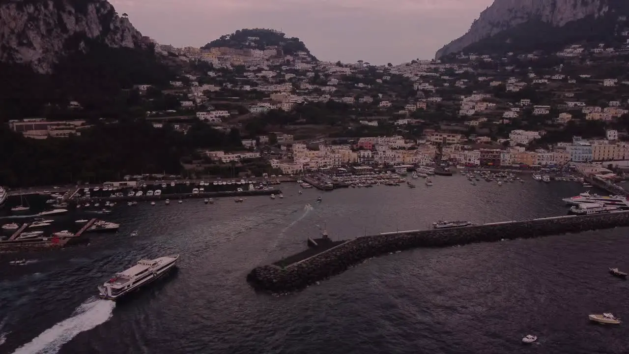 Ship coming into the harbour in Capri Italy