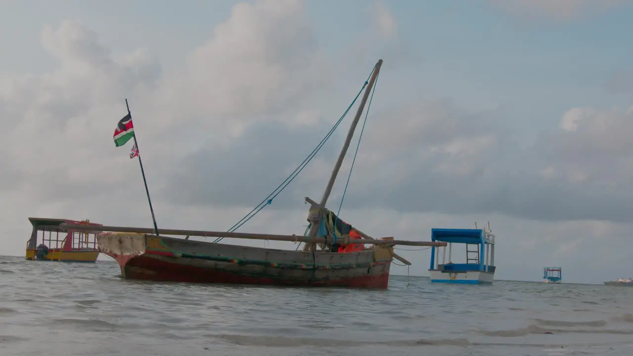 Kenyan wooden boat anchored in Indian ocean