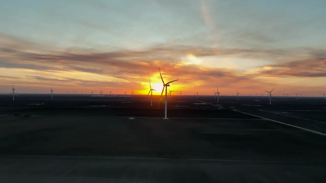 Sunsetting over windfarm in Portland Texas