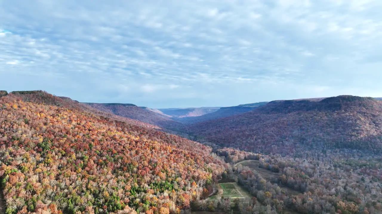 Aerial footage during autumn of beautiful foliage in Sequatchie Valley Tennessee