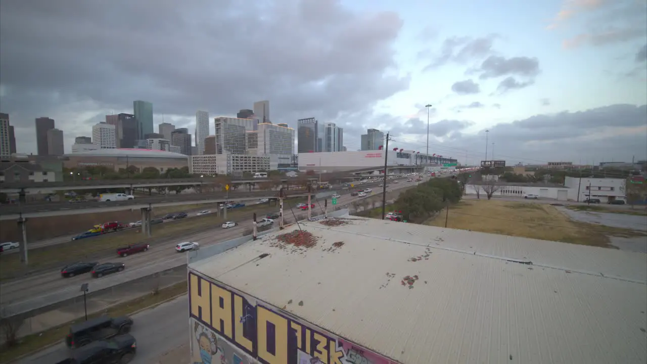 Wide angle aerial shot of the downtown Houston Texas area