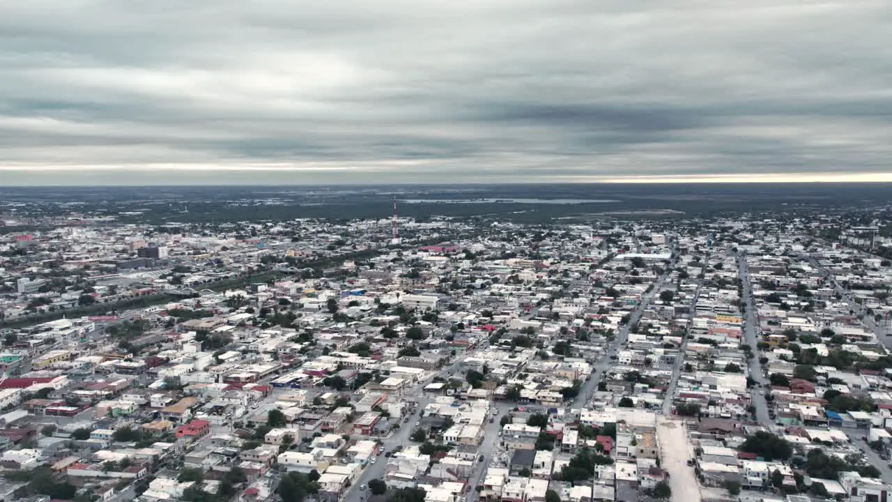 drone hyperlapse shoot of a cloudy morning day at Reynosa Mexico