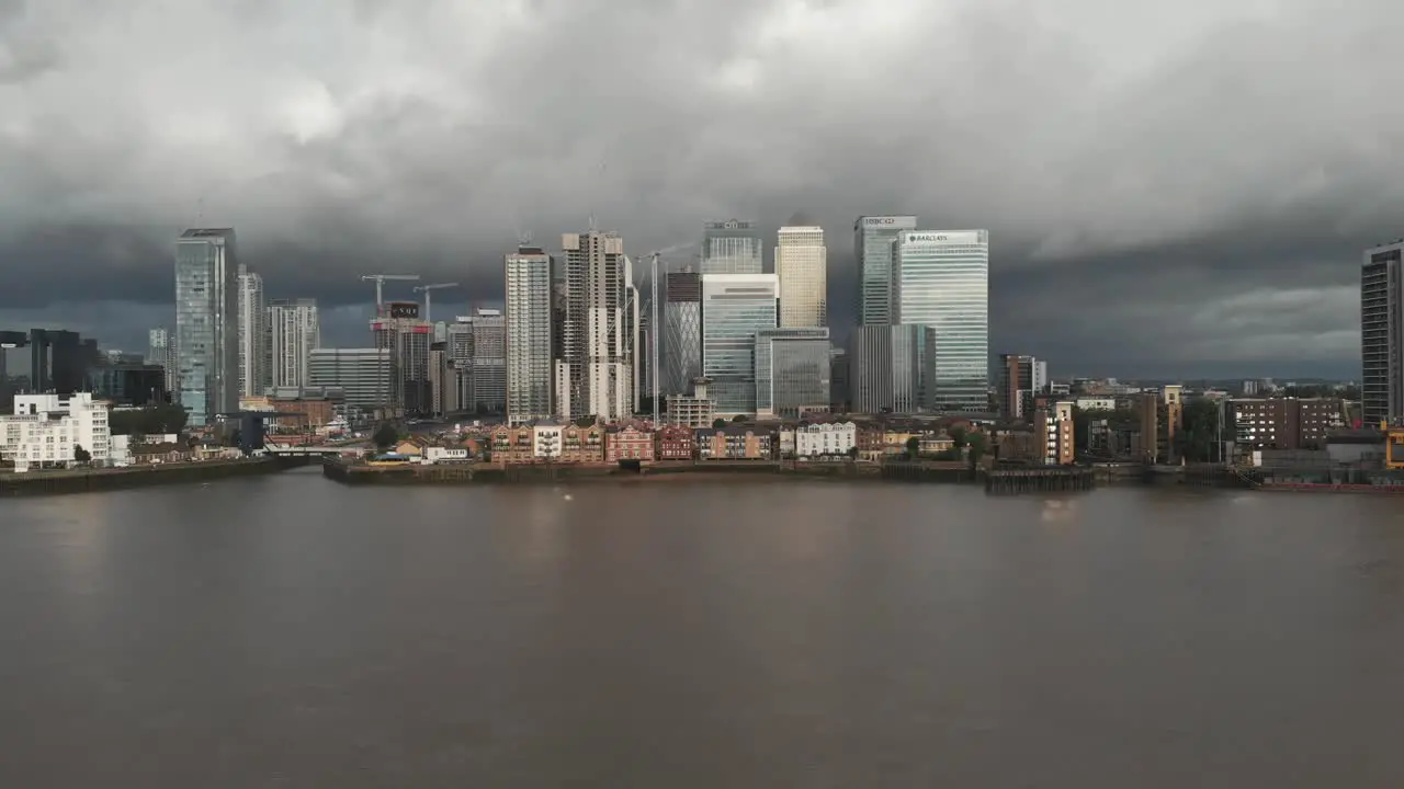 Aerial view of Canary Wharf skyscrapers London