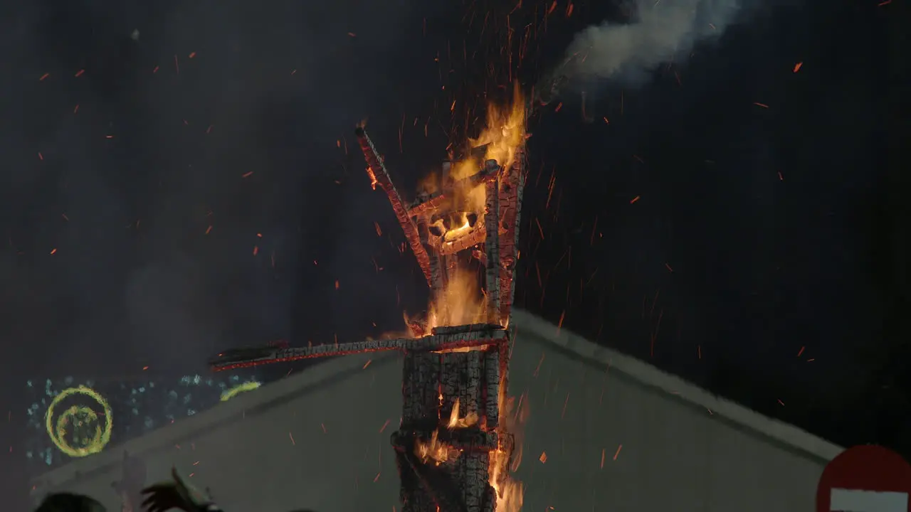 Burning Fallas installation during the festival in Spain