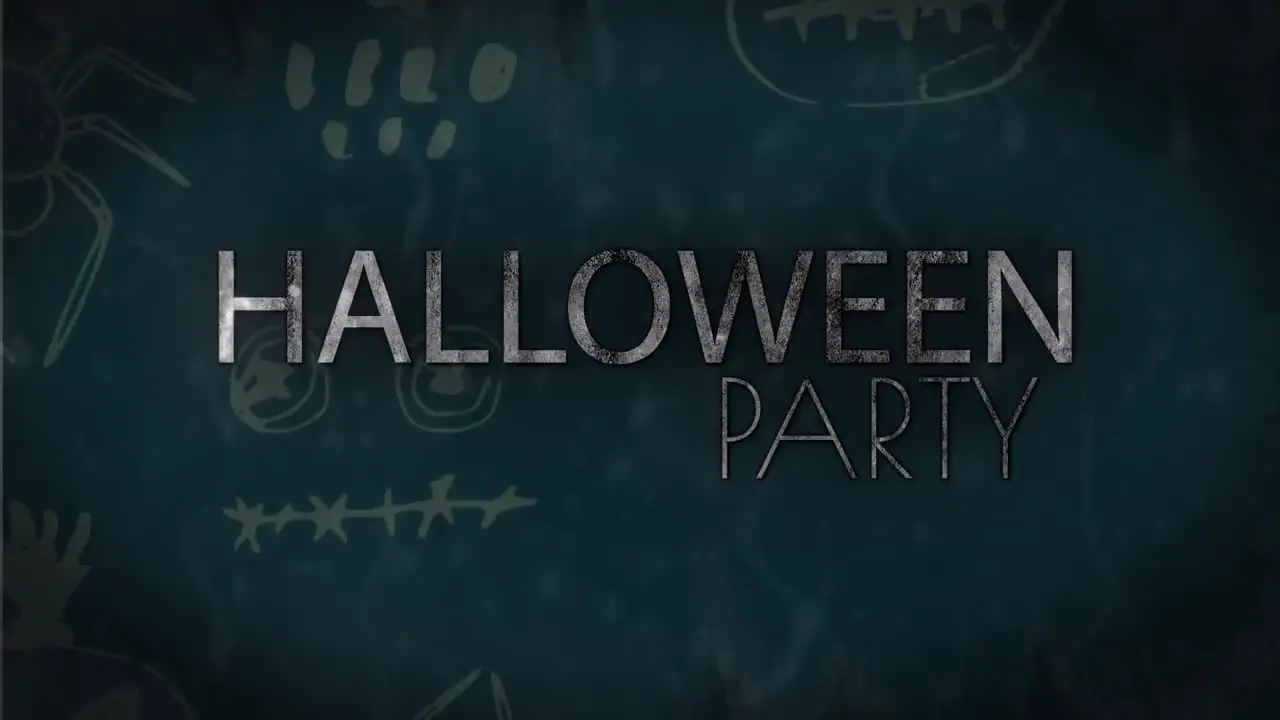 Animation of halloween party and floating skulls on black background