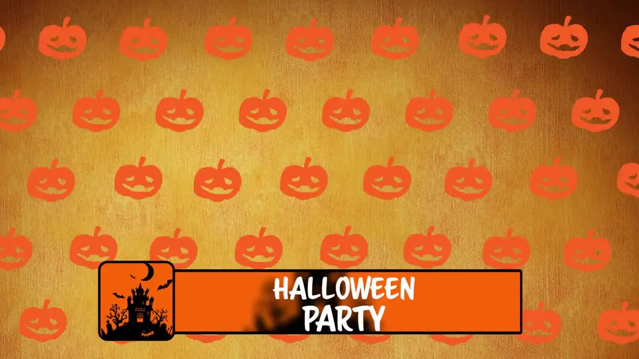 Animation of halloween party and floating pumpkins on yellow background