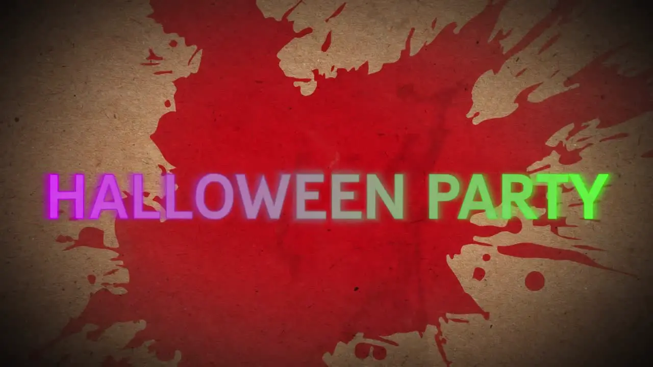 Animation of halloween party text over blood stains on brown background