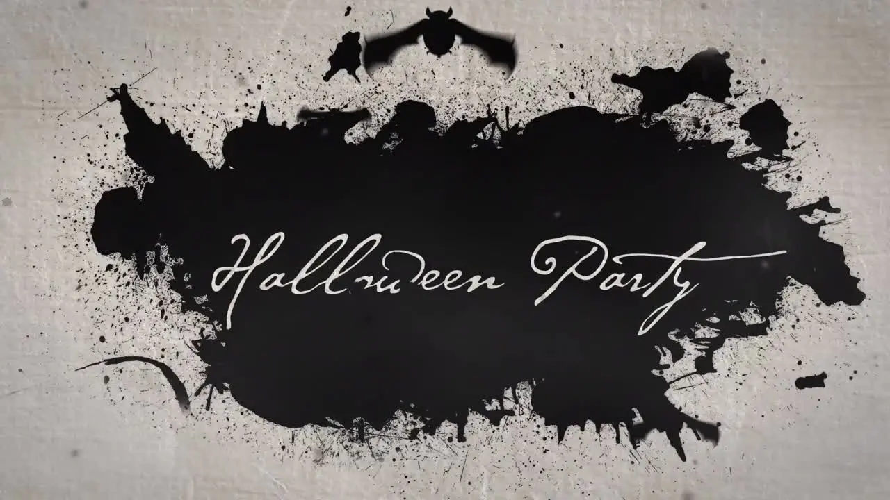 Animation of halloween party bats and ink stains on black background